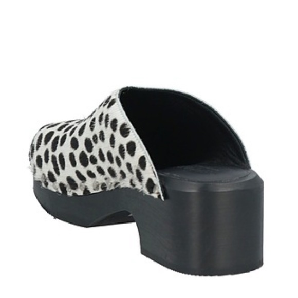 NWOB Re/Done Black & White Polkadot Calf Hair Studded Clogs - Picture 3 of 5